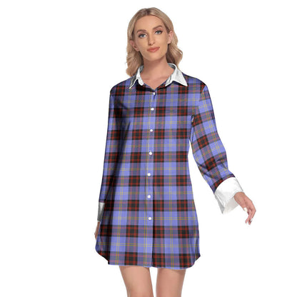 Rutherford Tartan Plaid Lapel Shirt Dress Long Sleeve