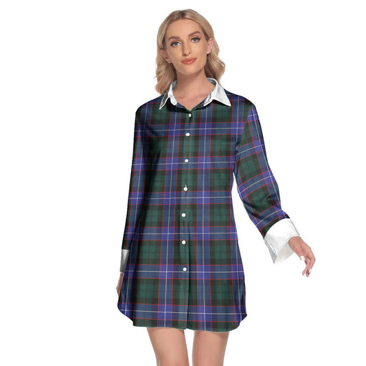 Hunter Modern Tartan Plaid Lapel Shirt Dress Long Sleeve