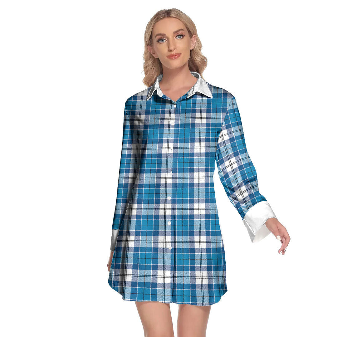 Roberton Tartan Plaid Lapel Shirt Dress Long Sleeve