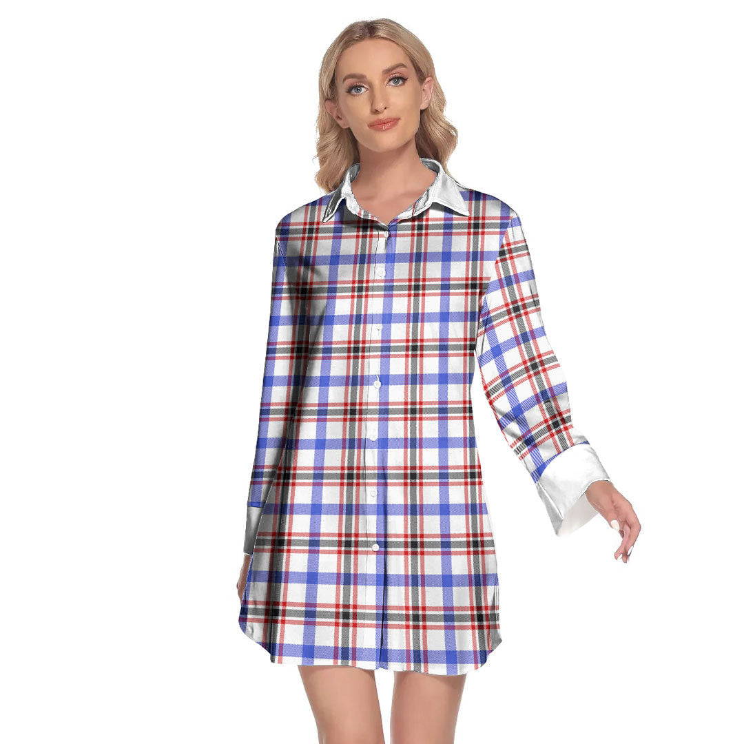 Boswell Modern Tartan Plaid Lapel Shirt Dress Long Sleeve