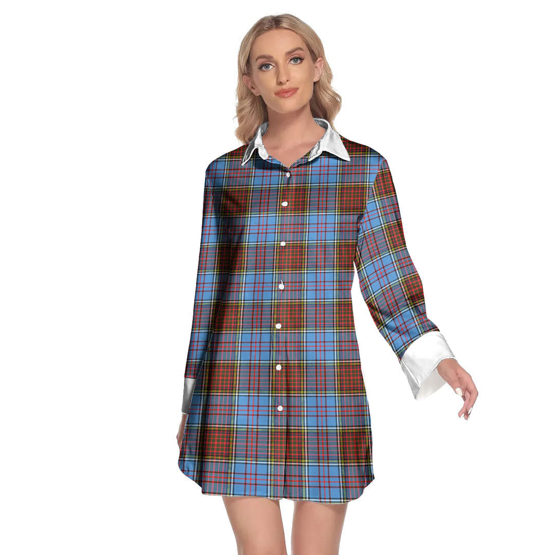 Anderson Modern Tartan Plaid Lapel Shirt Dress Long Sleeve