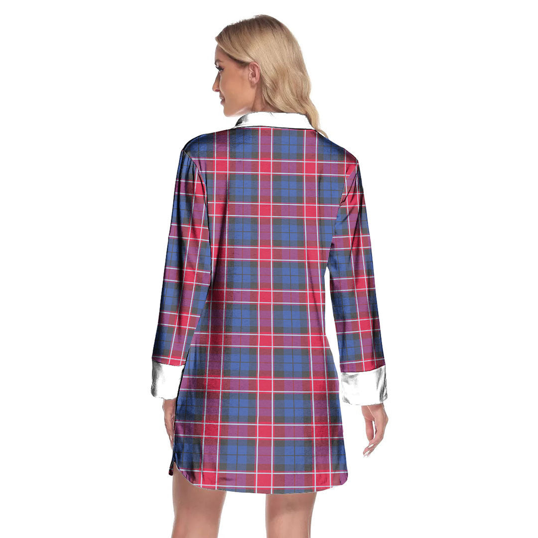 Graham of Menteith Red Tartan Plaid Lapel Shirt Dress Long Sleeve