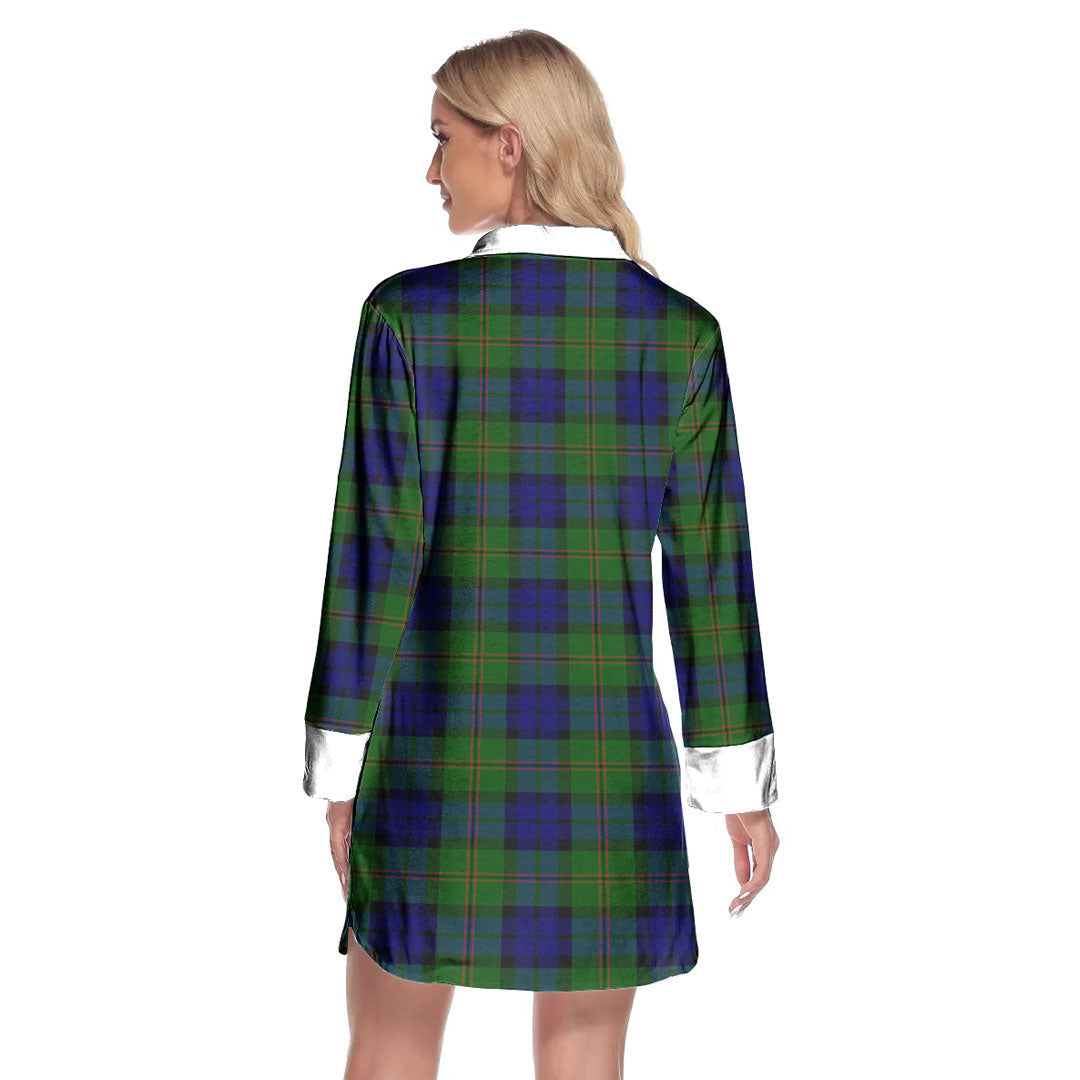 Dundas Modern Tartan Plaid Lapel Shirt Dress Long Sleeve