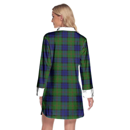 Dundas Modern Tartan Plaid Lapel Shirt Dress Long Sleeve