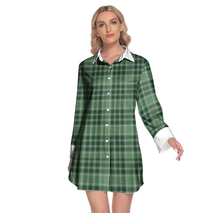 MacDonald Lord of the Isles Hunting Tartan Plaid Lapel Shirt Dress Long Sleeve