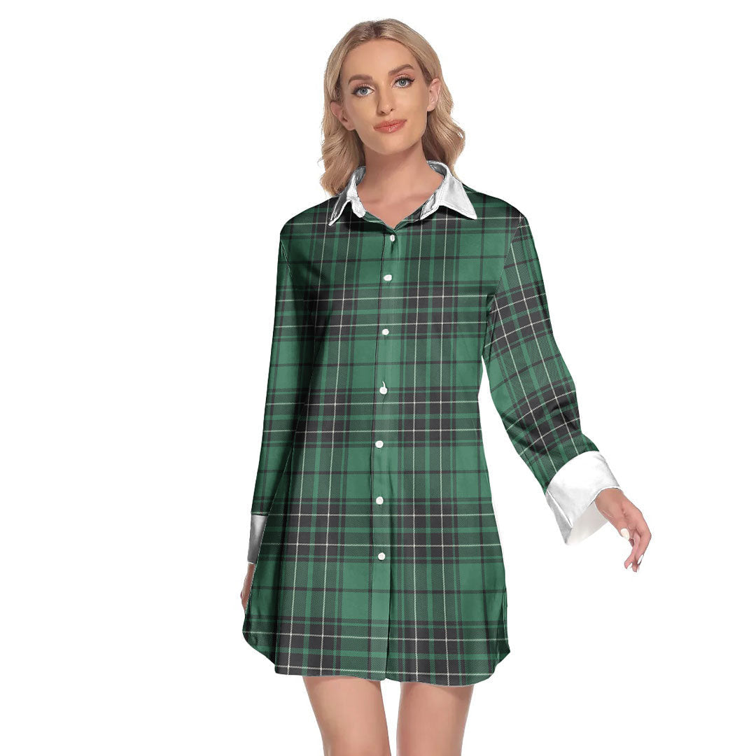 MacLean Hunting Ancient Tartan Plaid Lapel Shirt Dress Long Sleeve