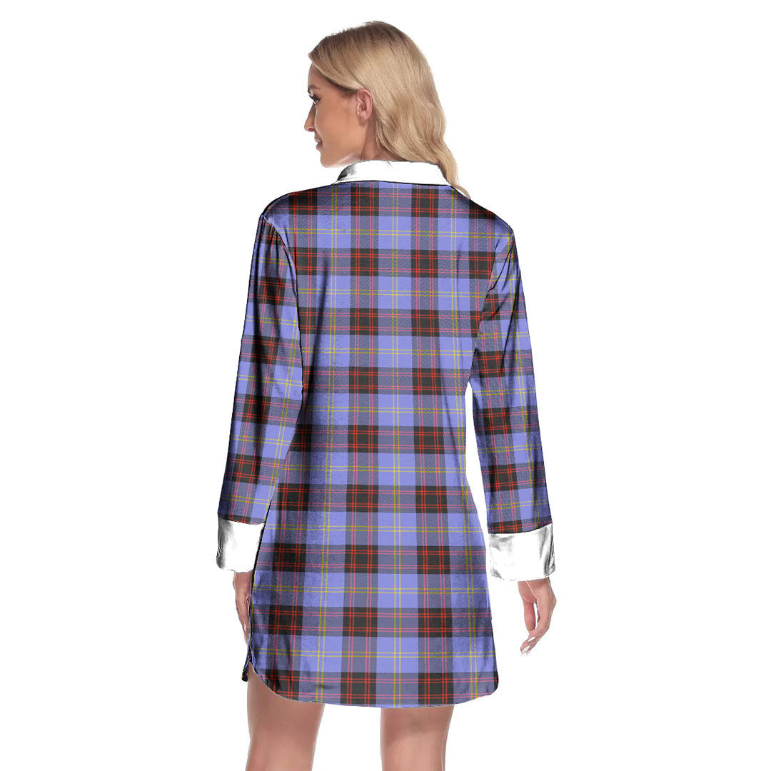 Rutherford Tartan Plaid Lapel Shirt Dress Long Sleeve