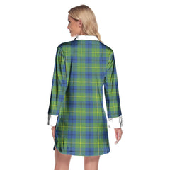 Johnston Ancient Tartan Plaid Lapel Shirt Dress Long Sleeve