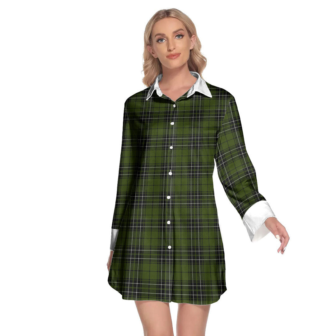 MacLean Hunting Tartan Plaid Lapel Shirt Dress Long Sleeve