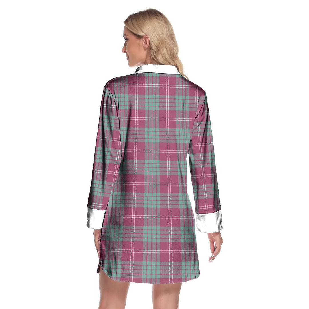 Crawford Ancient Tartan Plaid Lapel Shirt Dress Long Sleeve