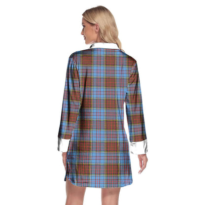 Anderson Modern Tartan Plaid Lapel Shirt Dress Long Sleeve