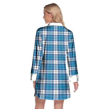 Roberton Tartan Plaid Lapel Shirt Dress Long Sleeve