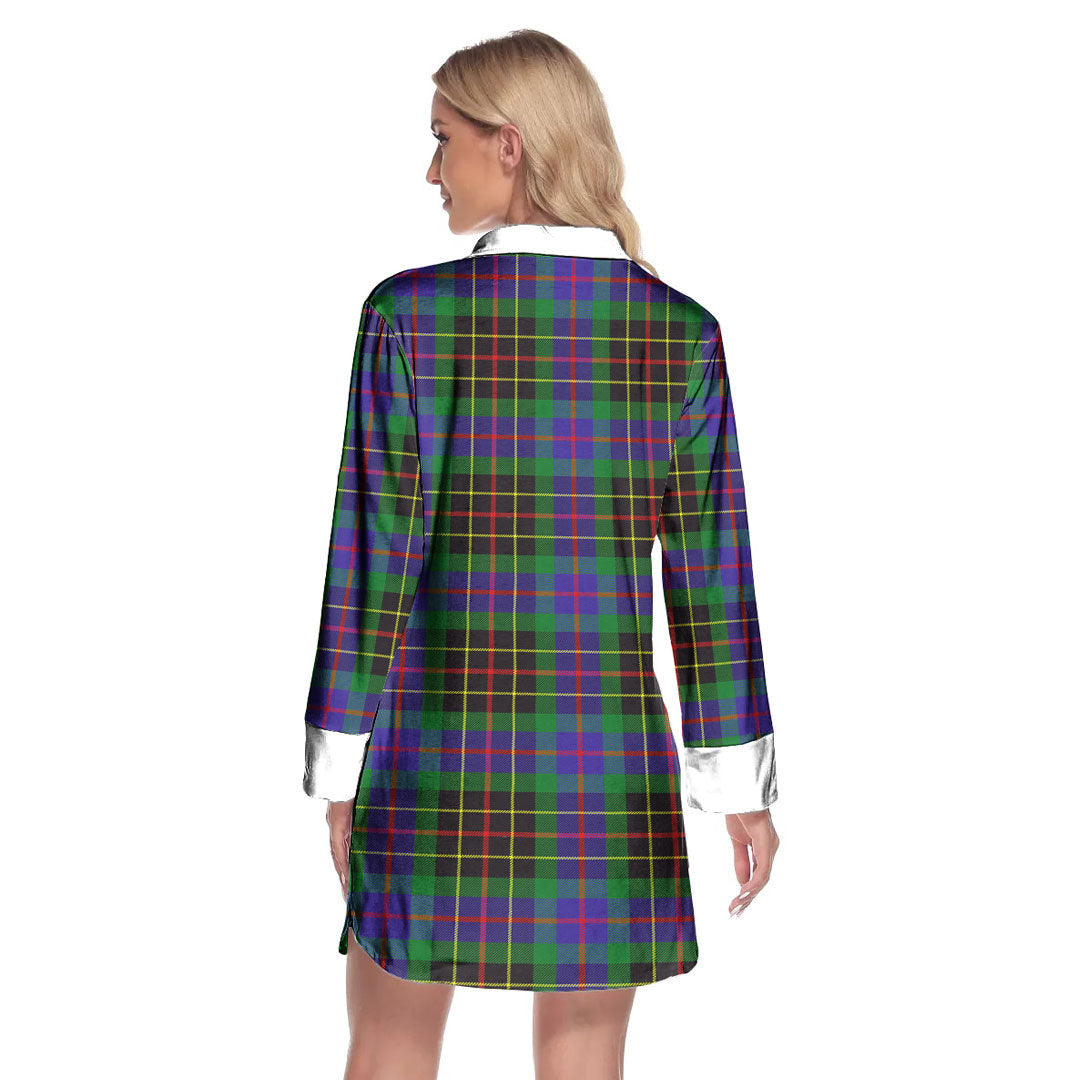 Brodie Hunting Modern Tartan Plaid Lapel Shirt Dress Long Sleeve