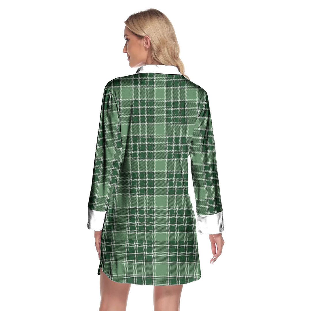 MacDonald Lord of the Isles Hunting Tartan Plaid Lapel Shirt Dress Long Sleeve