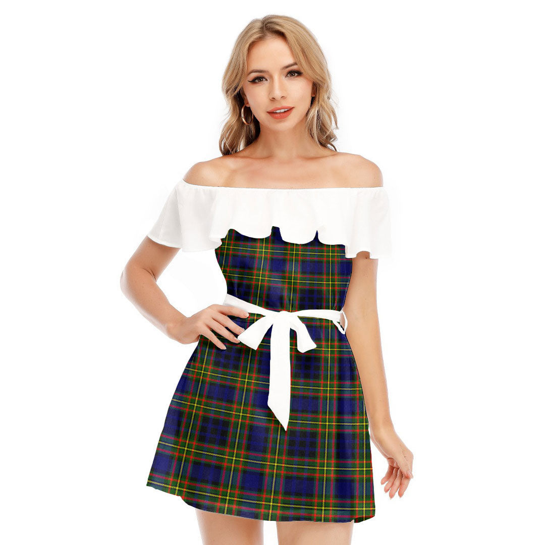 Clelland Modern Tartan Plaid Off-shoulder Dress With Ruffle