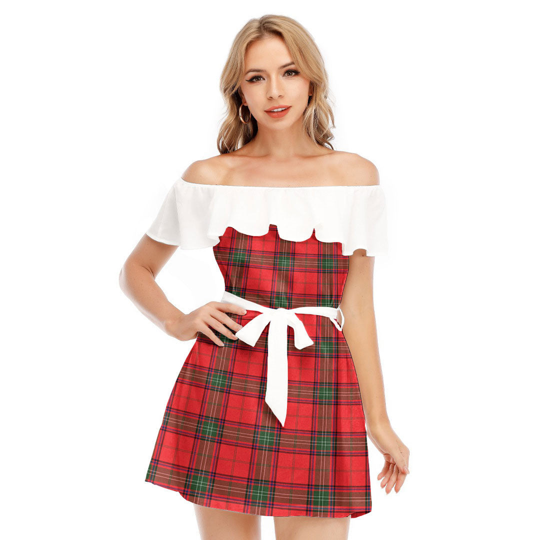 Seton Modern Tartan Plaid Off-shoulder Dress With Ruffle