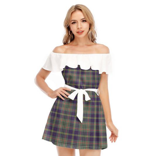 Taylor Weathered Tartan Plaid Off-shoulder Dress With Ruffle