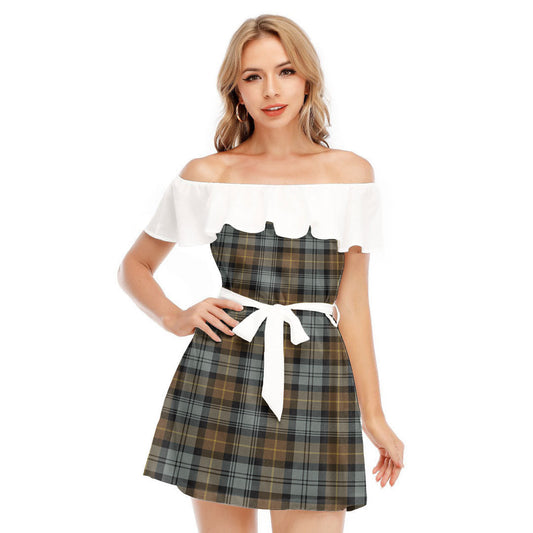 Gordon Weathered Tartan Plaid Off-shoulder Dress With Ruffle