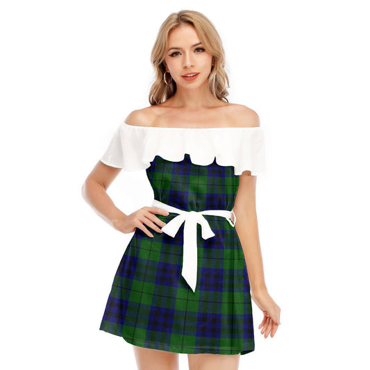 Keith Modern Tartan Plaid Off-shoulder Dress With Ruffle