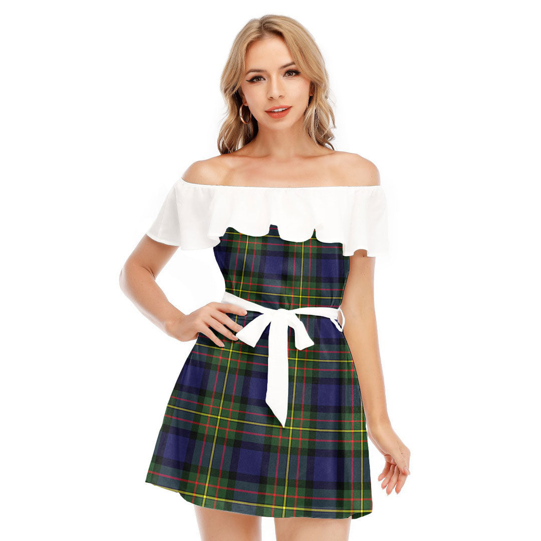 MacLaren Modern Tartan Plaid Off-shoulder Dress With Ruffle