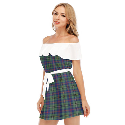 Wood Modern Tartan Plaid Off-shoulder Dress With Ruffle