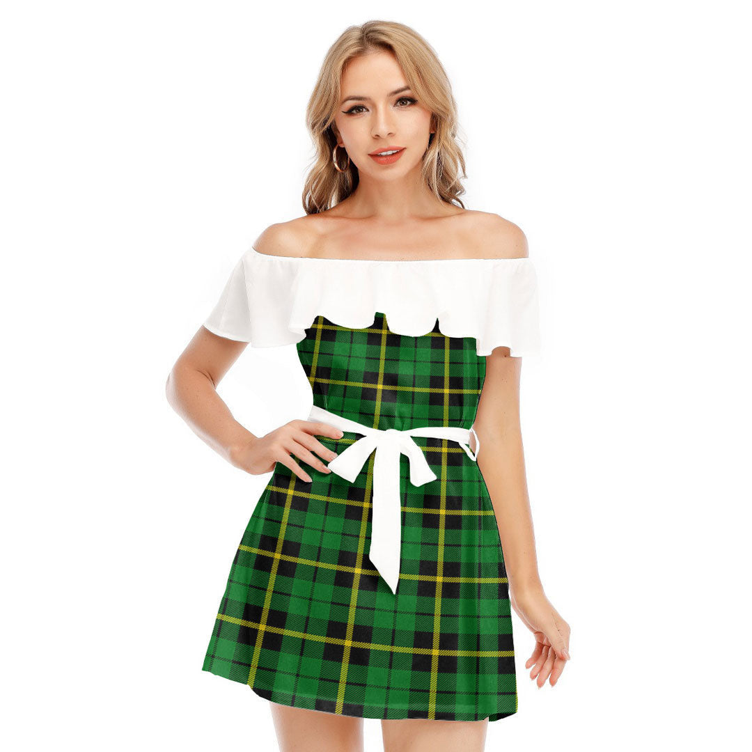 Wallace Hunting Green Tartan Plaid Off-shoulder Dress With Ruffle