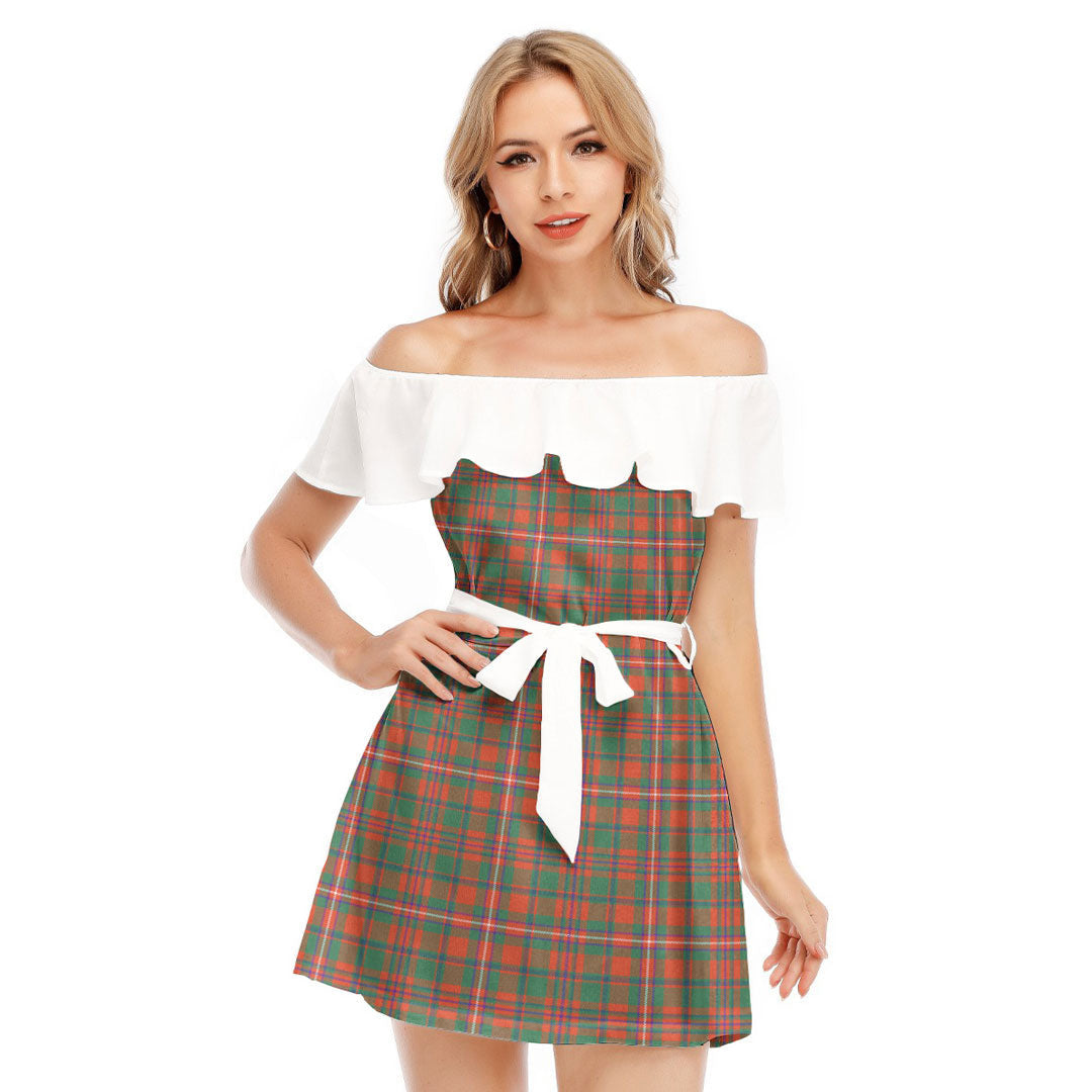 MacKinnon Ancient Tartan Plaid Off-shoulder Dress With Ruffle