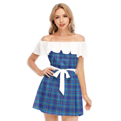 Mercer Modern Tartan Plaid Off-shoulder Dress With Ruffle