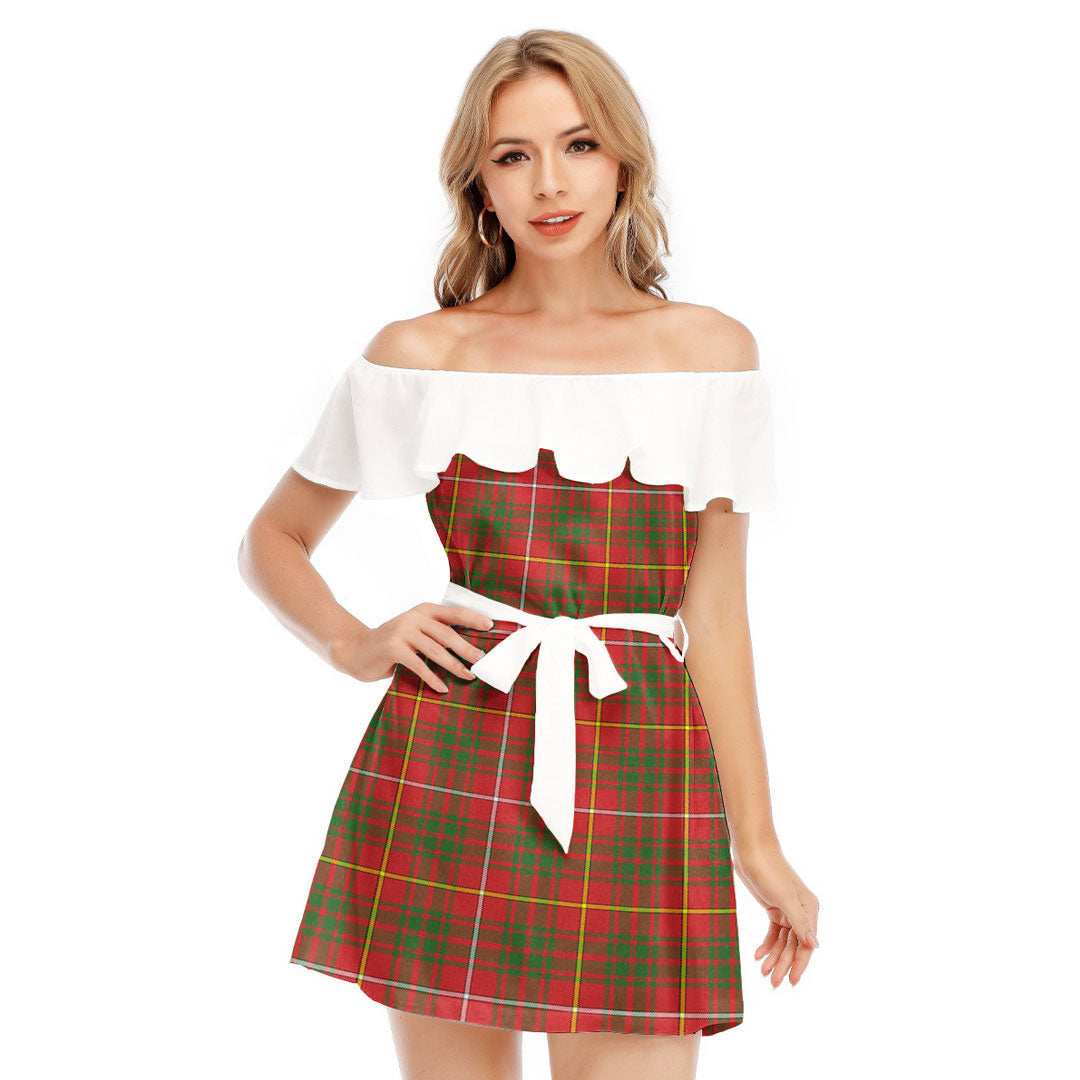 Bruce Modern Tartan Plaid Off-shoulder Dress With Ruffle