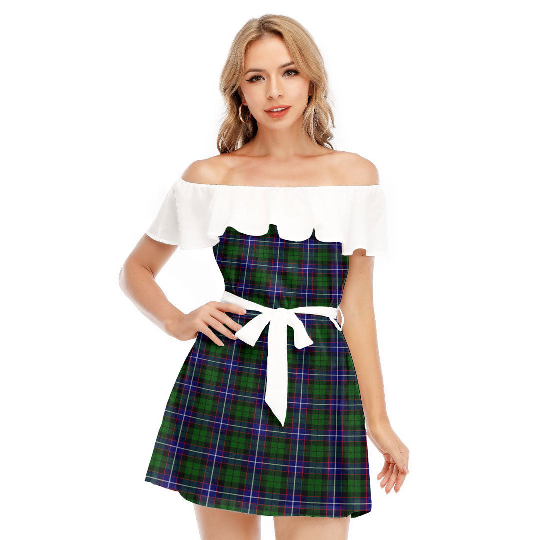 Russell Modern Tartan Plaid Off-shoulder Dress With Ruffle