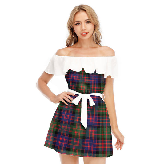 MacDonald Modern Tartan Plaid Off-shoulder Dress With Ruffle