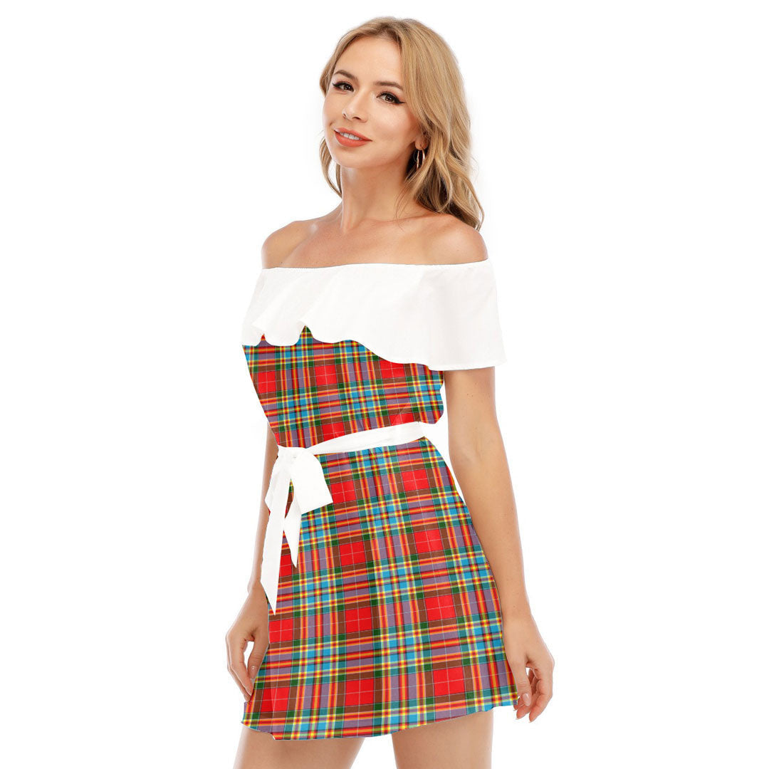 Chattan Tartan Plaid Off-shoulder Dress With Ruffle