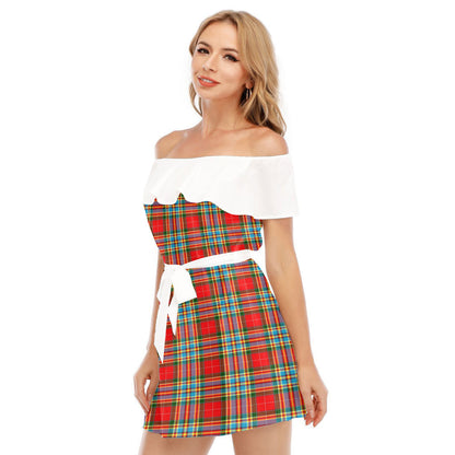 Chattan Tartan Plaid Off-shoulder Dress With Ruffle