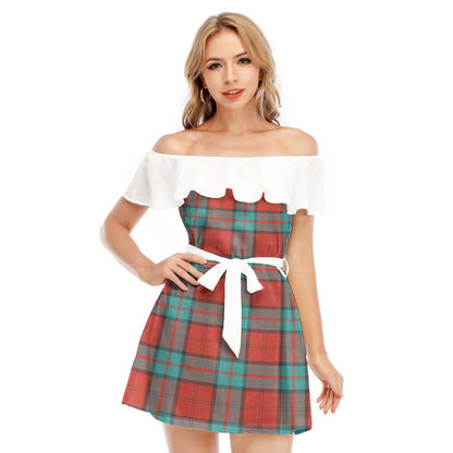 Dunbar Ancient Tartan Plaid Off-shoulder Dress With Ruffle