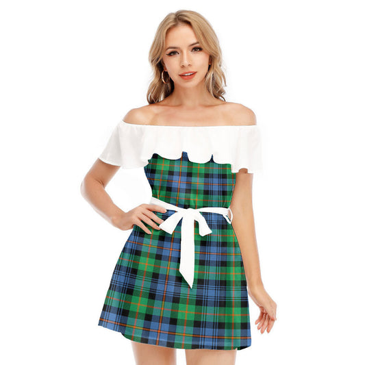 Murray of Atholl Ancient Tartan Plaid Off-shoulder Dress With Ruffle