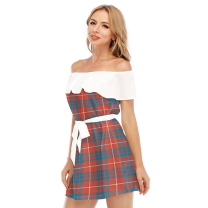 Hamilton Ancient Tartan Plaid Off-shoulder Dress With Ruffle