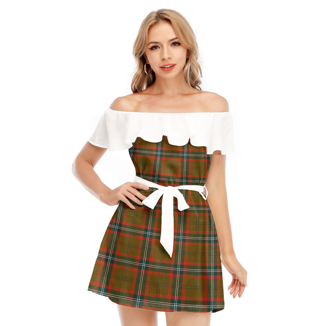 Seton Hunting Modern Tartan Plaid Off-shoulder Dress With Ruffle