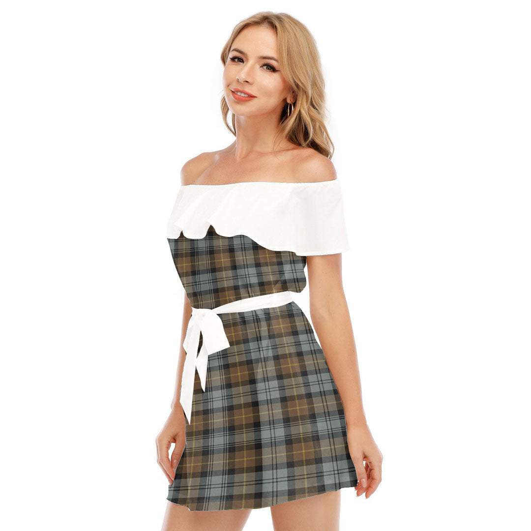 Gordon Weathered Tartan Plaid Off-shoulder Dress With Ruffle