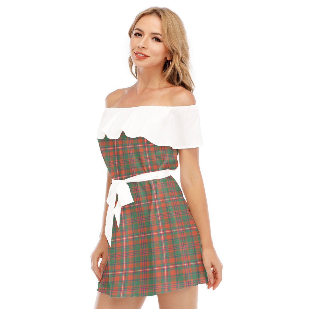 MacKinnon Ancient Tartan Plaid Off-shoulder Dress With Ruffle