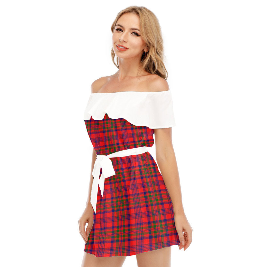 Murray of Tulloch Modern Tartan Plaid Off-shoulder Dress With Ruffle