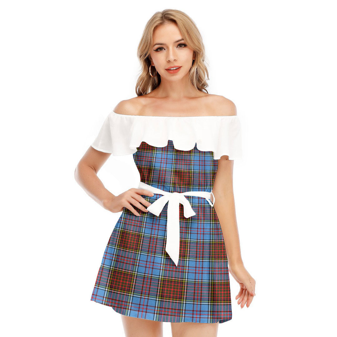 Anderson Modern Tartan Plaid Off-shoulder Dress With Ruffle