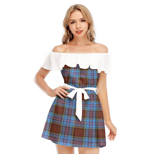 Anderson Modern Tartan Plaid Off-shoulder Dress With Ruffle