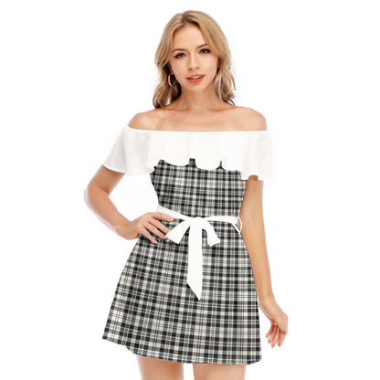 Scott Black White Ancient Tartan Plaid Off-shoulder Dress With Ruffle