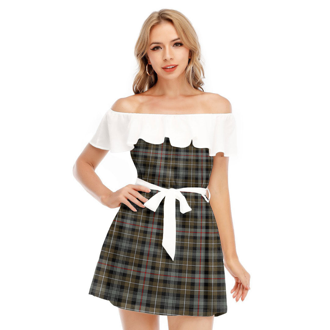 MacKenzie Weathered Tartan Plaid Off-shoulder Dress With Ruffle