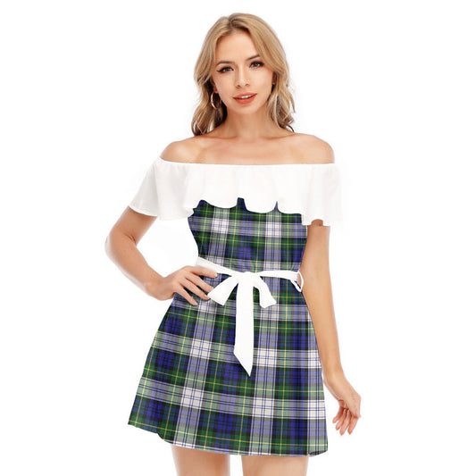 Gordon Dress Modern Tartan Plaid Off-shoulder Dress With Ruffle