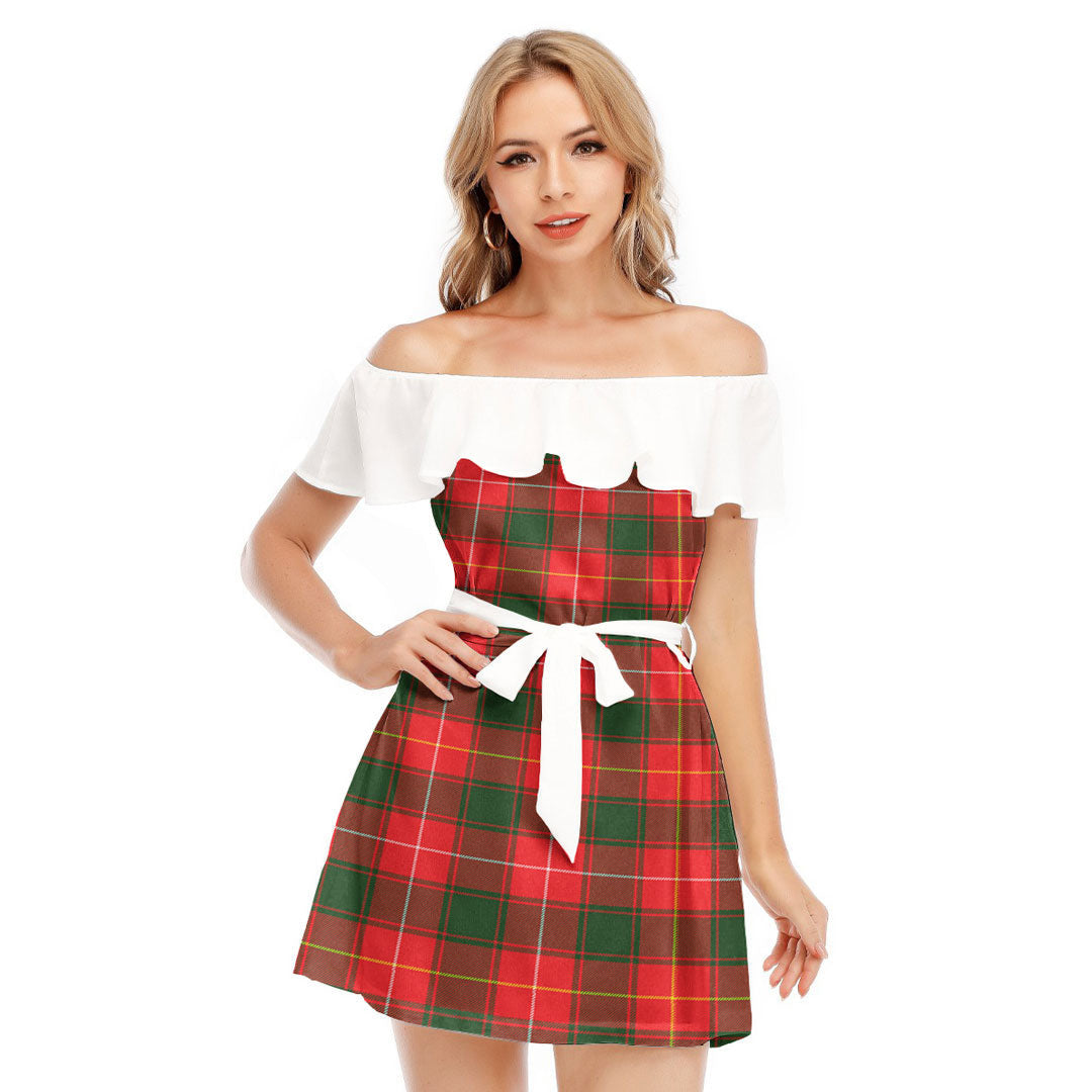 MacPhee Modern Tartan Plaid Off-shoulder Dress With Ruffle