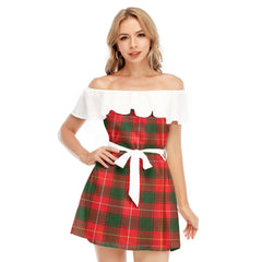 MacPhee Modern Tartan Plaid Off-shoulder Dress With Ruffle