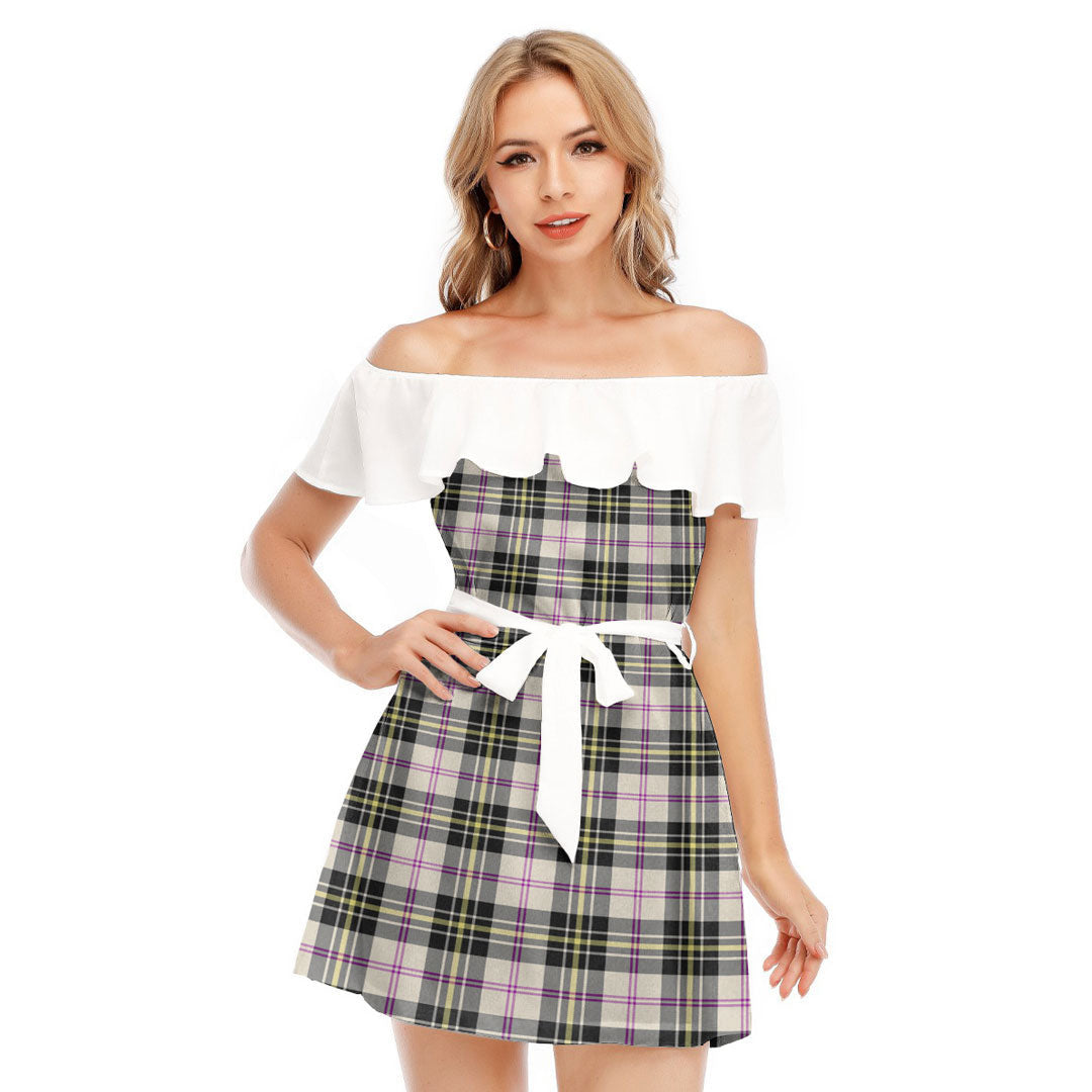 MacPherson Dress Ancient Tartan Plaid Off-shoulder Dress With Ruffle