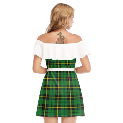 Wallace Hunting Green Tartan Plaid Off-shoulder Dress With Ruffle