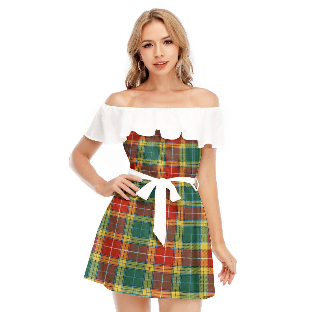 Buchanan Old Sett Tartan Plaid Off-shoulder Dress With Ruffle